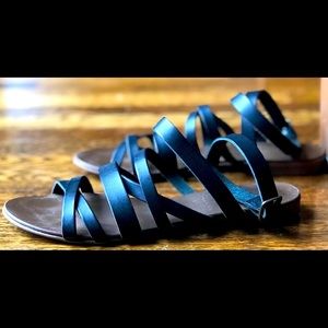 J.Crew, black leather ankle-tie sandals, size 6 US